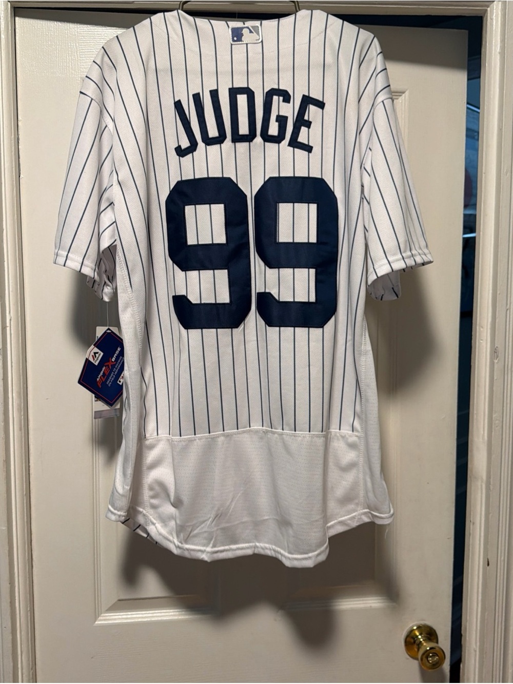 Majestic White and Navy Pinstripe Baseball Jersey Patch